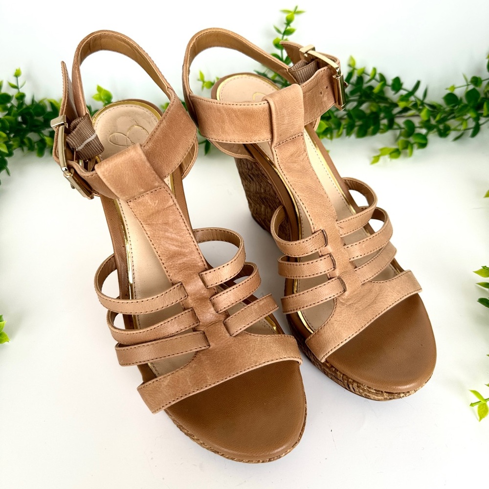 Jessica Simpson Tan Leather Jenaa Wedge Sandals Size 8M